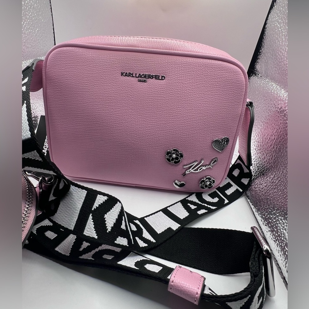 NEW ! NWT KARL LAGERFELD Maybelle Camera Crossbody Logo Strap Bag